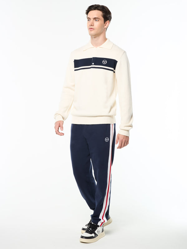 Sergio Tacchini Damarindo Long Sleeve Knit Polo- Gardenia/ Maritime Blue