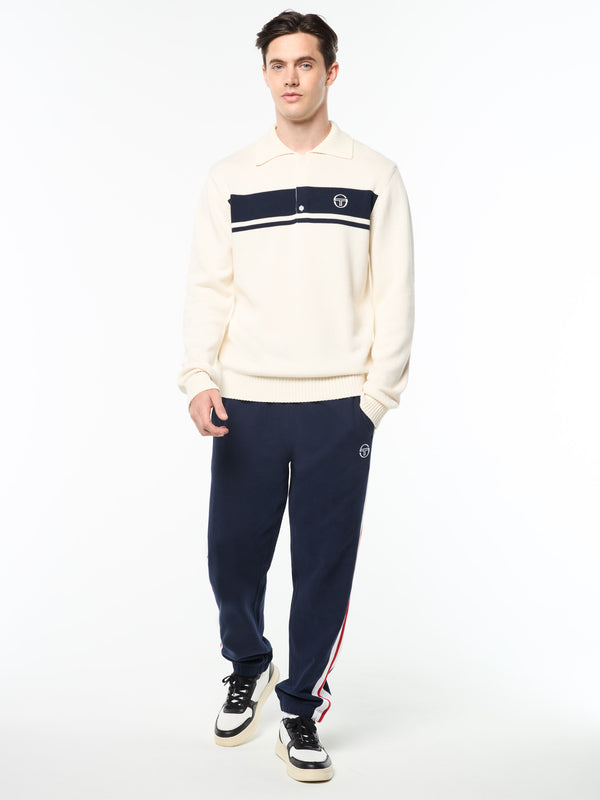 Sergio Tacchini Damarindo Long Sleeve Knit Polo- Gardenia/ Maritime Blue