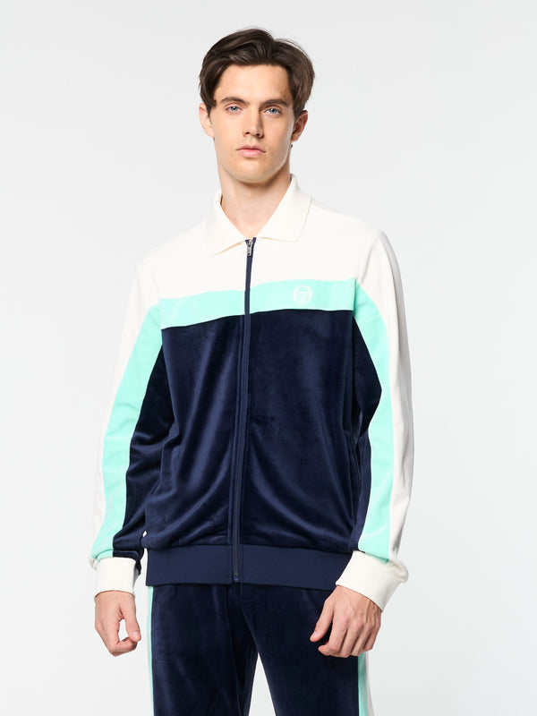 Sergio Tacchini Lazaro Velour Track Jacket- Maritime Blue