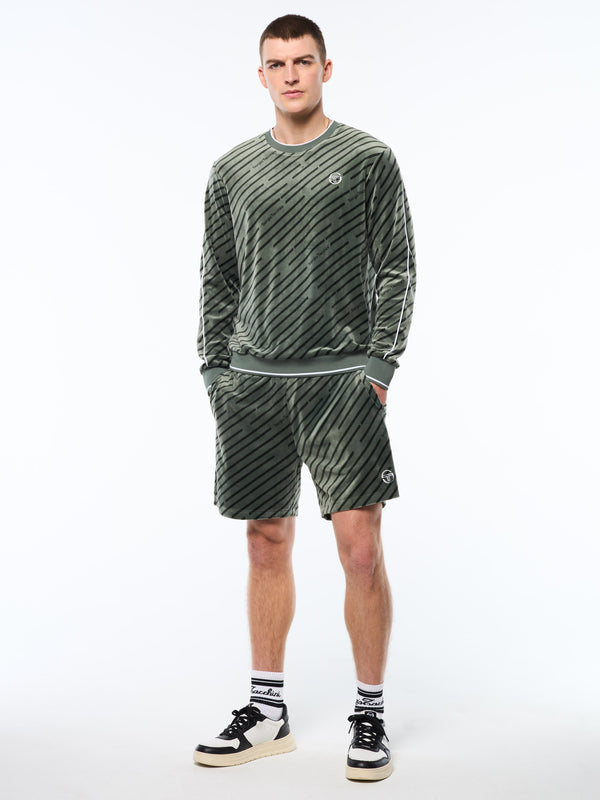 Sergio Tacchini Obliquo Velour Crewneck-Agave Green