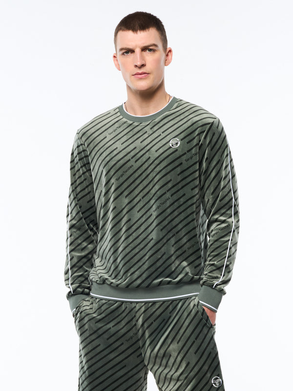 Sergio Tacchini Obliquo Velour Crewneck-Agave Green
