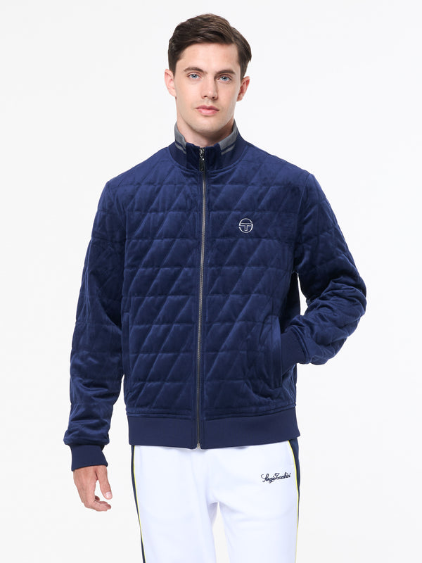 Sergio Tacchini Redi Quilted Velour Bomber Jacket- Maritime Blue