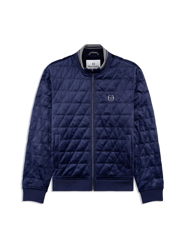 sergio tacchini Redi Quilted Velour Bomber Jacket- Maritime Blue