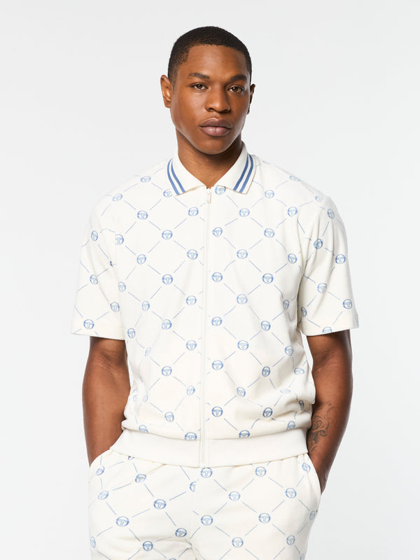 Sergio Tacchini Cosimo Velour Zip-Up Polo- Gardenia