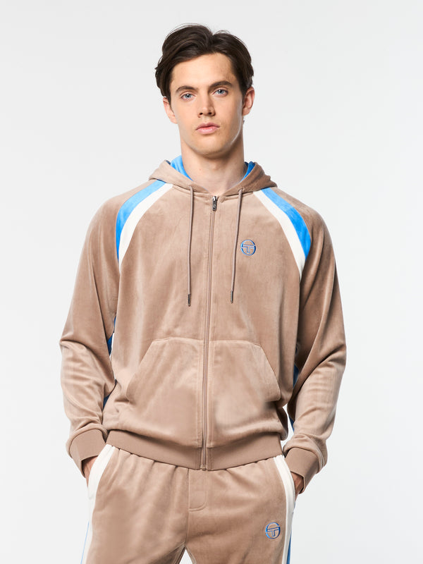 Sergio Tacchini Lazaro Velour Hoodie- Taupe Grey