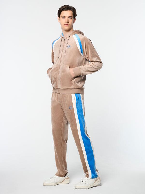 Sergio Tacchini Lazaro Velour Hoodie- Taupe Grey