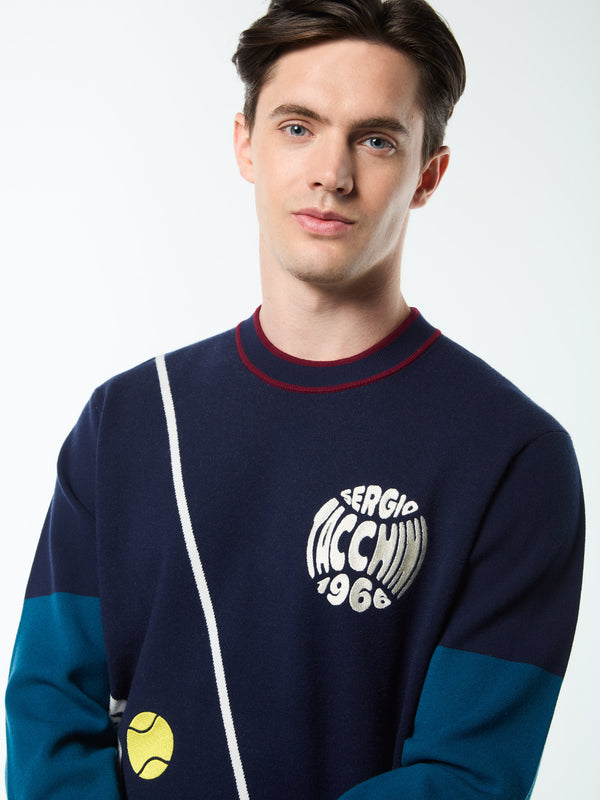Sergio Tacchini Nota Crewneck- Maritime Blue