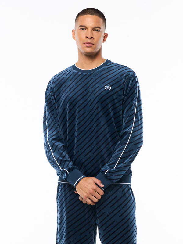 Sergio Tacchini Obliquo Velour Crewneck-Key Largo