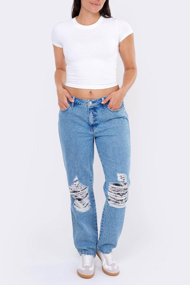 Seven 7 High Rise Limited Edition Mirror Ball Boyfriend Jean Mulan