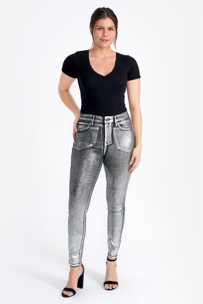 Seven 7 Limited Edition Foil Skinny Jean Silver On Black