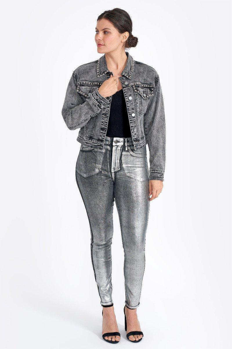 seven 7 Limited Edition Foil Skinny Jean Silver on Black