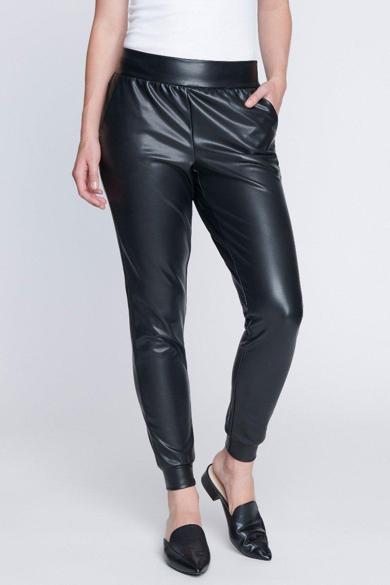 seven 7 High Rise Faux Leather Ponte Jogger Black