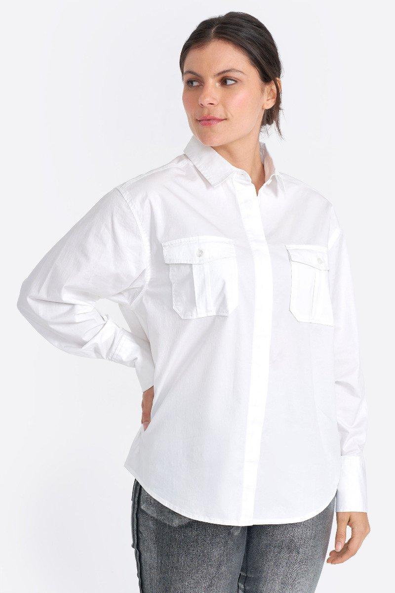 seven 7 Long Sleeve Camp Shirt White