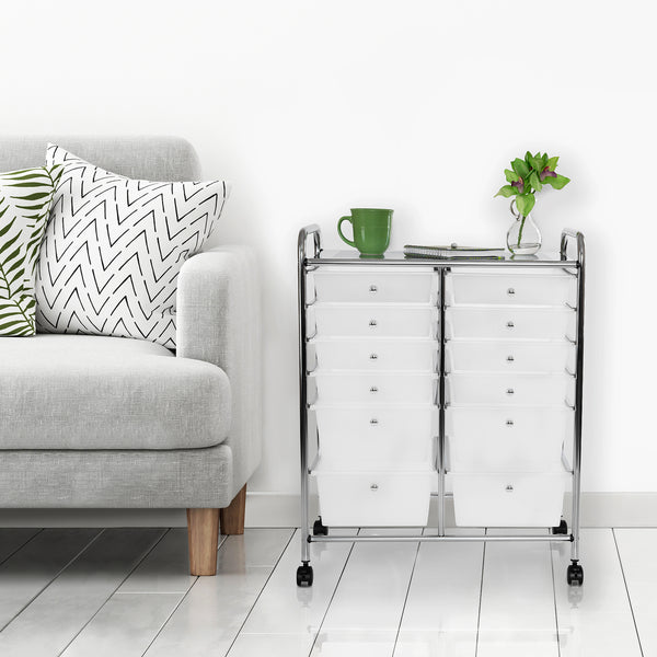 Seville Classics 12-Drawer Rolling Organizer Cart Frosted White ROLLING ORGANIZER CART