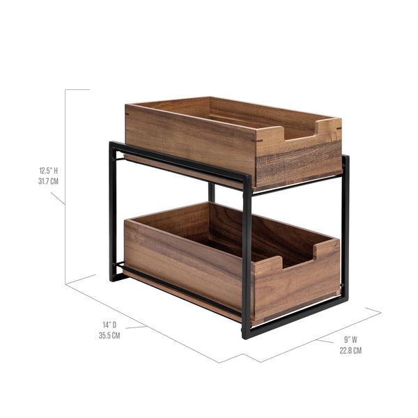 Seville Classics 2-Tier Acacia Sliding Baskets Acacia