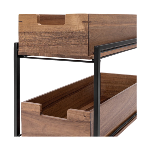 Seville Classics 2-Tier Acacia Sliding Baskets Acacia