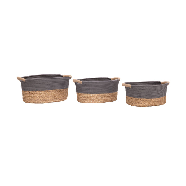 Seville Classics 3-Piece Natural Water Hyacinth And Rope Handwoven Basket Set Baskets U0026 Bins