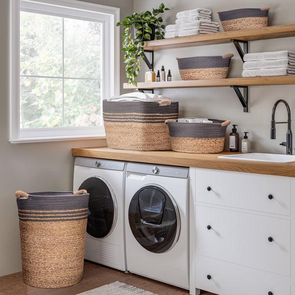 Seville Classics 3-Piece Natural Water Hyacinth And Rope Handwoven Basket Set Baskets U0026 Bins