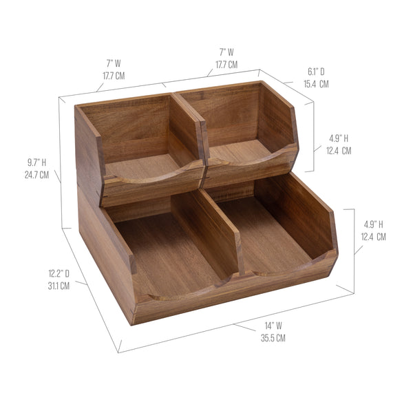 Seville Classics 3-Piece Stackable Acacia Organizer Set Acacia