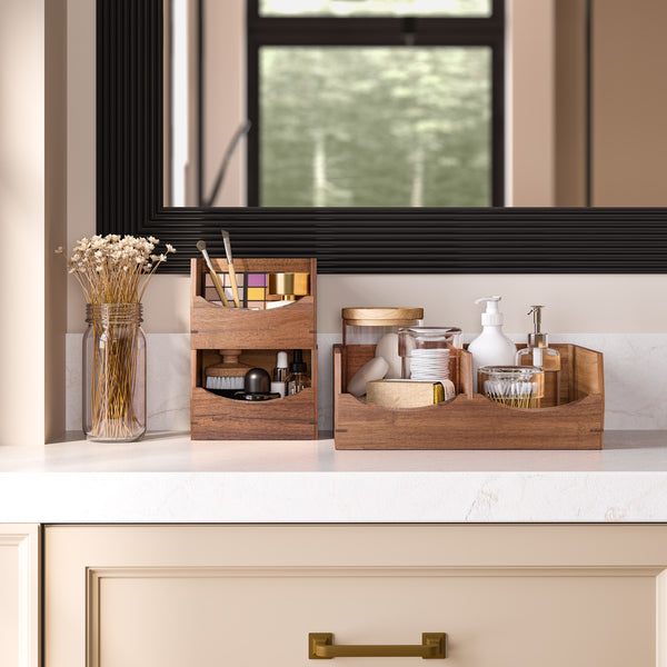 Seville Classics 3-Piece Stackable Acacia Organizer Set Acacia