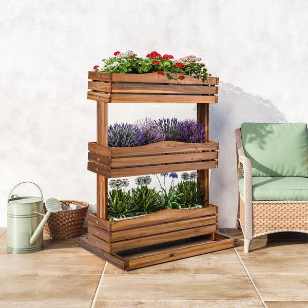 seville classics 3-Tier Acacia Wood Vertical Garden Planter Acacia
