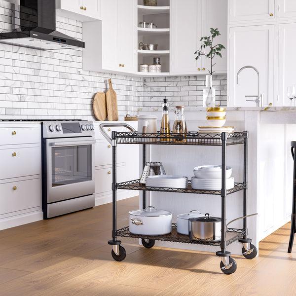 Seville Classics 3-Tier NSF-Certified Utility Cart With Shelf Liners Utility Cart