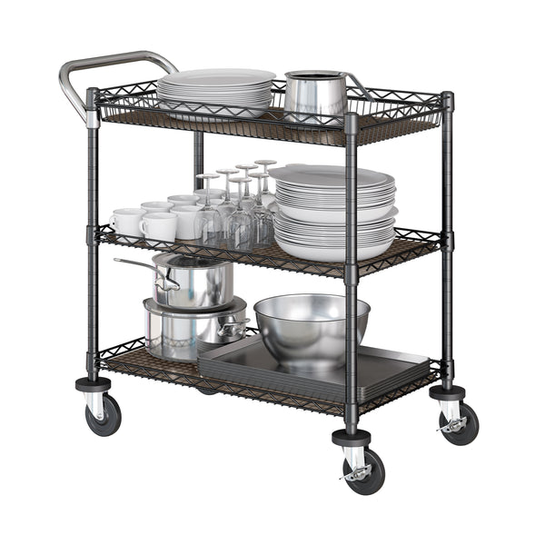 Seville Classics 3-Tier NSF-Certified Utility Cart With Shelf Liners Utility Cart