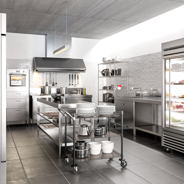 Seville Classics 3-Tier NSF-Certified Utility Cart With Shelf Liners Utility Cart