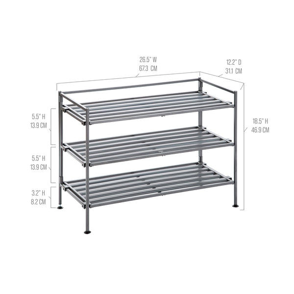 seville classics 3-Tier Resin Slatted Shoe Rack Ash Gray Shoe Rack