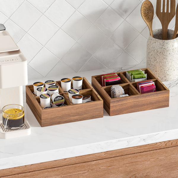Seville Classics 4-Piece Acacia Expandable Drawer Organizer And Box Set Acacia