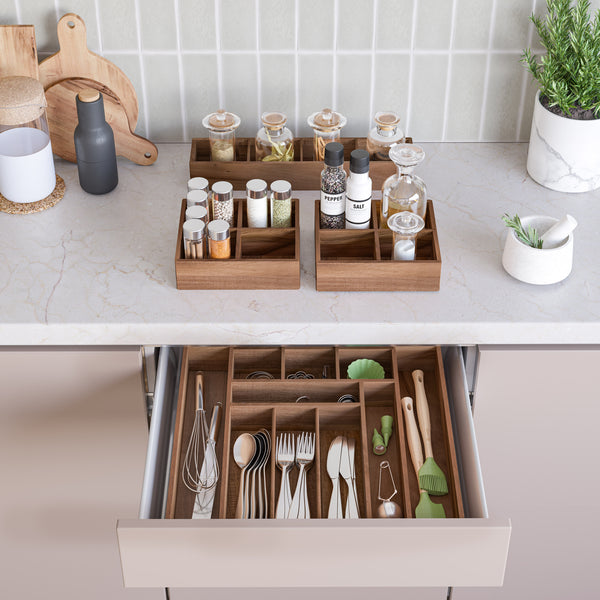 seville classics 4-Piece Acacia Expandable Drawer Organizer and Box Set Acacia