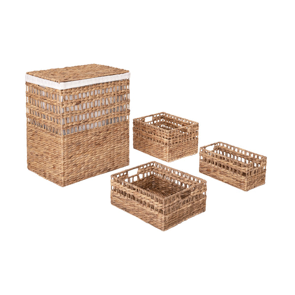 Seville Classics 4-Piece Natural Water Hyacinth Handwoven Laundry Hamper And Basket Set Laundry