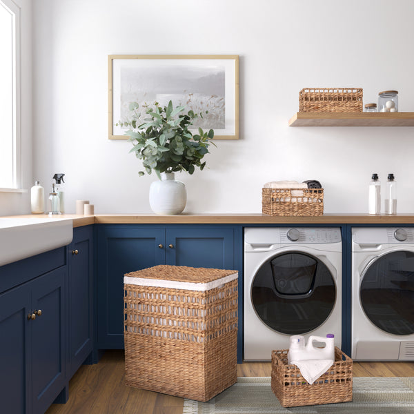 Seville Classics 4-Piece Natural Water Hyacinth Handwoven Laundry Hamper And Basket Set Laundry