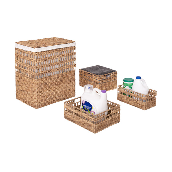 Seville Classics 4-Piece Natural Water Hyacinth Handwoven Laundry Hamper And Basket Set Laundry