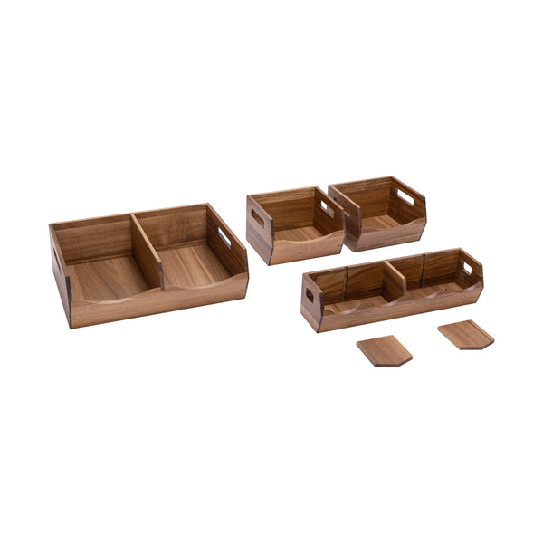 Seville Classics 4-Piece Stackable Acacia Bin Set Acacia