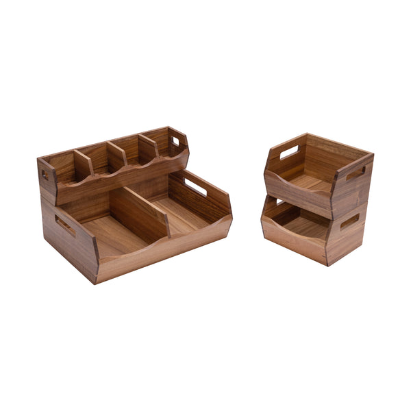 Seville Classics 4-Piece Stackable Acacia Bin Set Acacia