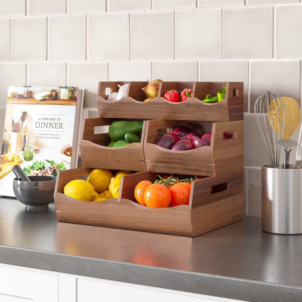 seville classics 4-Piece Stackable Acacia Bin Set Acacia