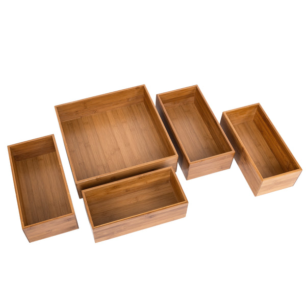 Seville Classics 5-Piece Bamboo Storage Organizer Box Set Bamboo