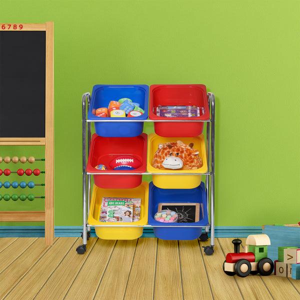 Seville Classics 6-Bin Organizer Cart Multi-Color ROLLING ORGANIZER CART