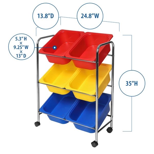 seville classics 6-Bin Organizer Cart Multi-Color ROLLING ORGANIZER CART