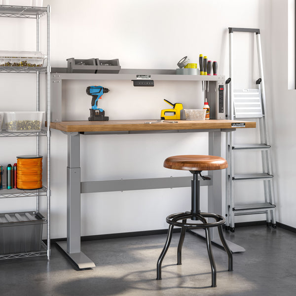 Seville Classics Acacia Wood Top Pneumatic Adjustable Work Stool Stools