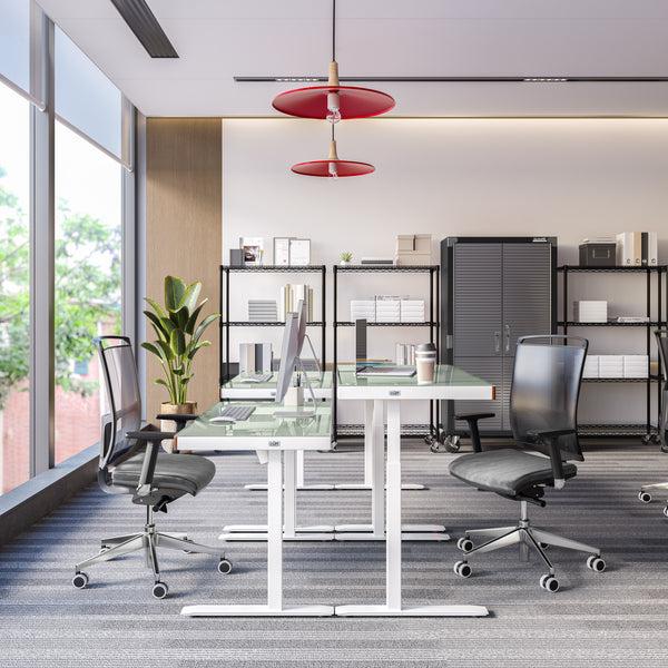 Seville Classics AirLIFT® 48" Tempered Glass Top Desk With Wood Trim Front Airlift