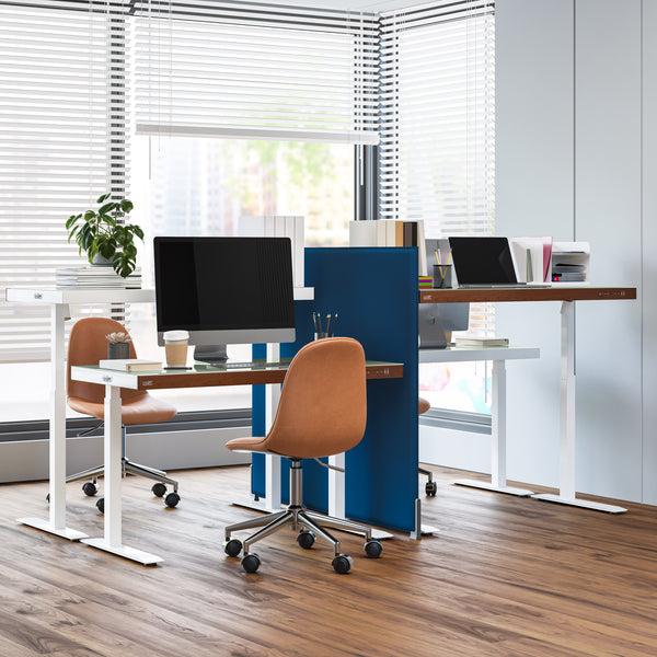 Seville Classics AirLIFT® 48" Tempered Glass Top Desk With Wood Trim Front Airlift