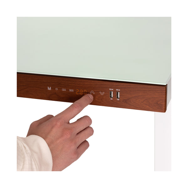 Seville Classics AirLIFT® 48" Tempered Glass Top Desk With Wood Trim Front Airlift