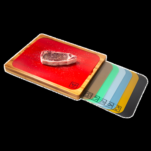 Seville Classics Bamboo Cutting Board W/ 7 Color-Coded Cutting Mats Bamboo