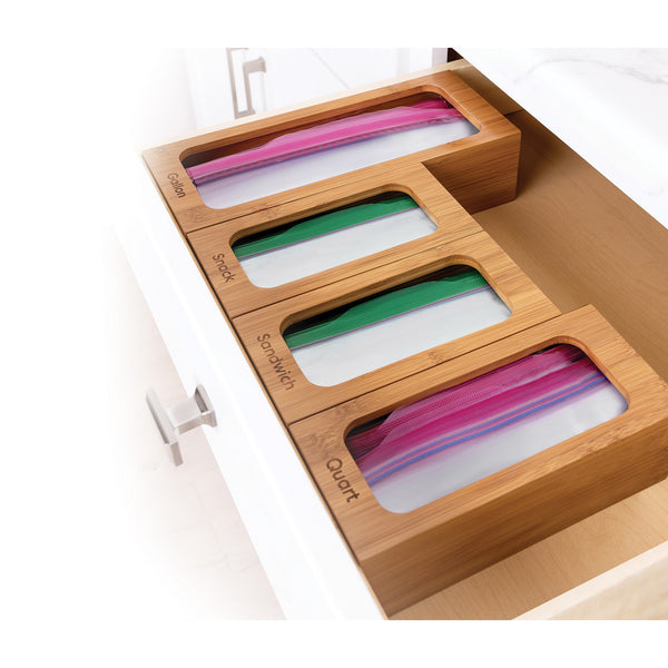 Seville Classics Bamboo Food Storage Bag Holder (Set Of 4) Bamboo