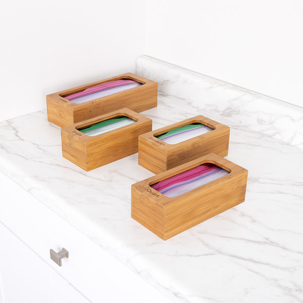 Seville Classics Bamboo Food Storage Bag Holder (Set Of 4) Bamboo