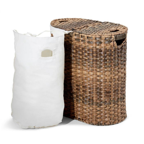 Seville Classics Handwoven Lidded Oval Double Laundry Hamper Laundry