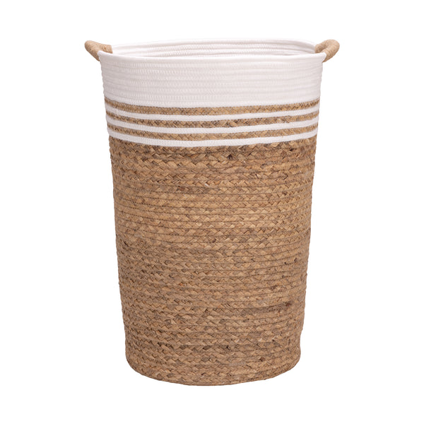 Seville Classics Natural Water Hyacinth And Rope Round Hamper With Liner Laundry
