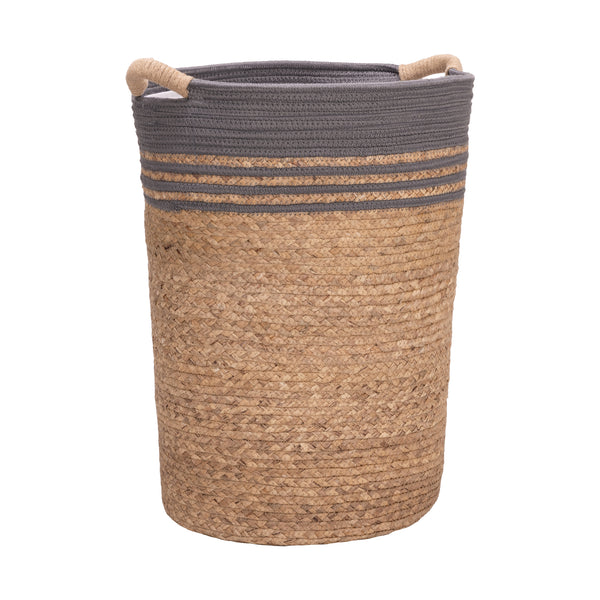 seville classics Natural Water Hyacinth and Rope Round Hamper with Liner Laundry